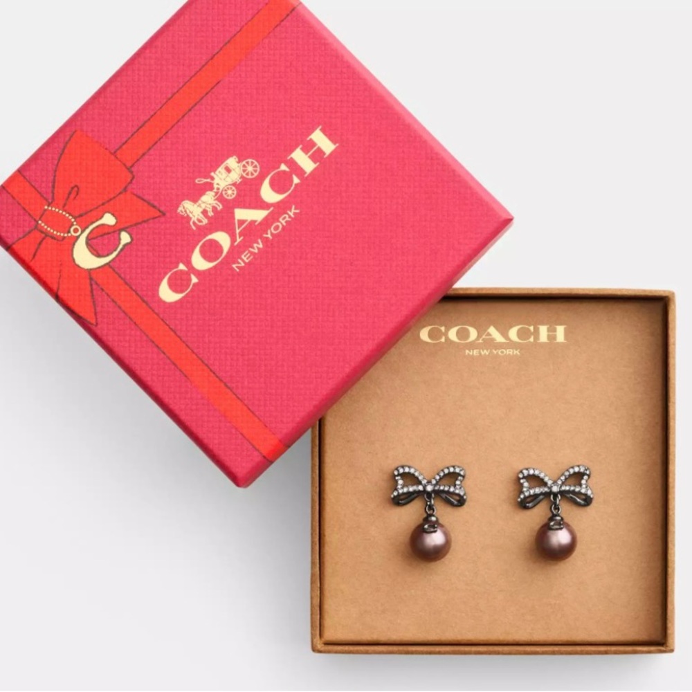NWT Coach Boxed Bow Pearl Drop Earrings